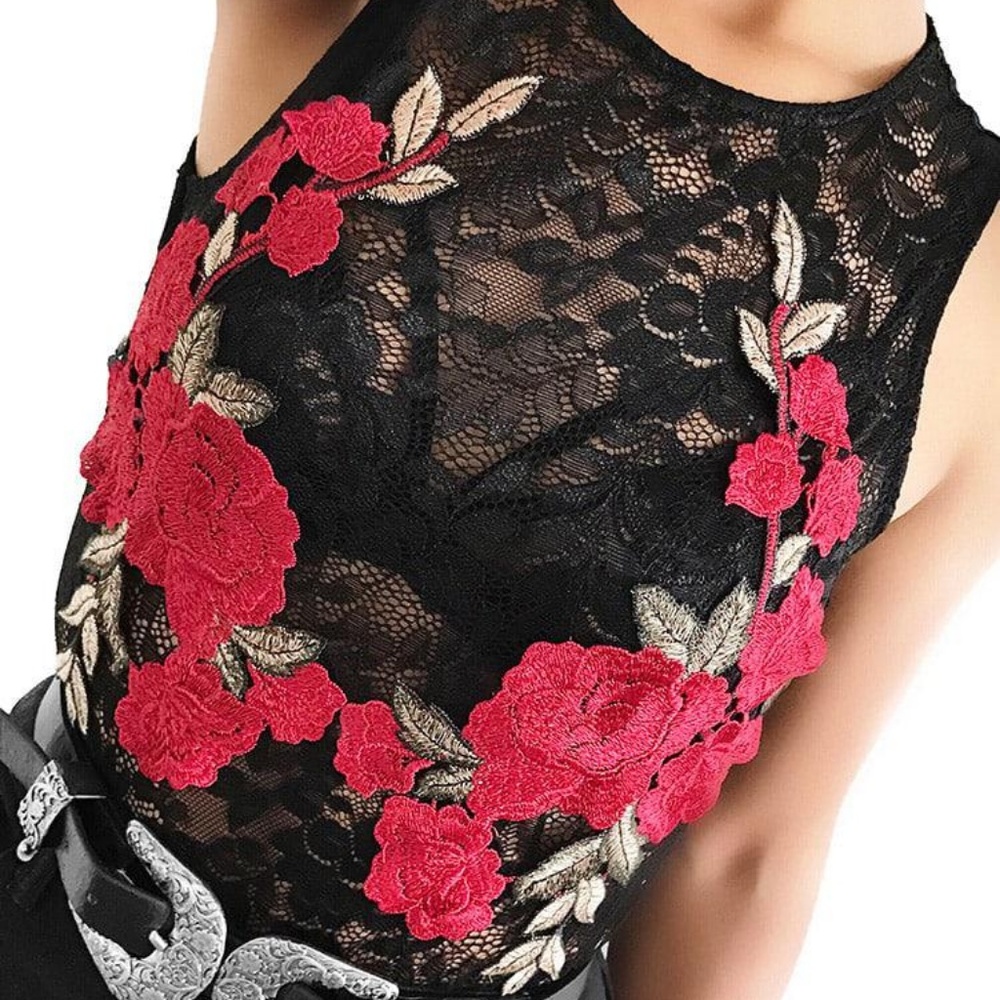 Black and red flower bodysuit